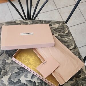 Miu Miu Blush Pink Box with Ornate Gold Interior And Tissue